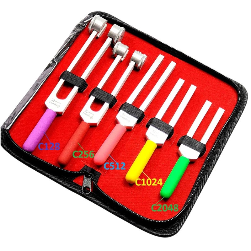 CYNAMED New- Medical Grade Aluminum Alloy Neurological Tuning Fork Set (128Hzâ€“2048Hz) â€“Color Coded Handle- Non-Magnetic Sensory Activator for Therapy, Healing & Diagnostic Use â€“ 5-Piece Set - Image 3