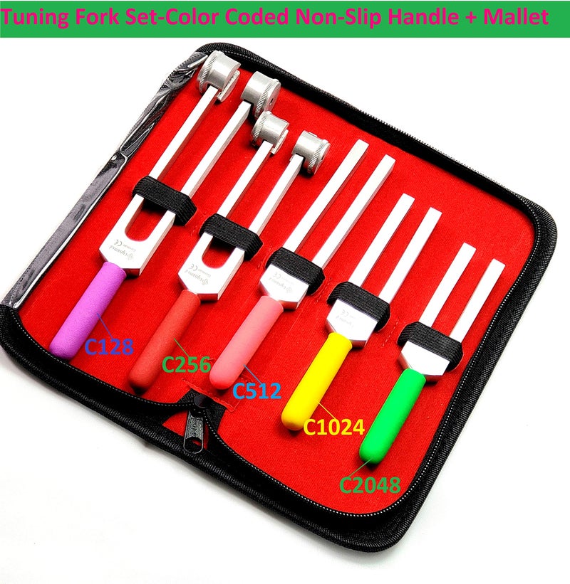 CYNAMED New- Medical Grade Aluminum Alloy Neurological Tuning Fork Set (128Hzâ€“2048Hz) â€“Color Coded Handle- Non-Magnetic Sensory Activator for Therapy, Healing & Diagnostic Use â€“ 5-Piece Set - Image 4