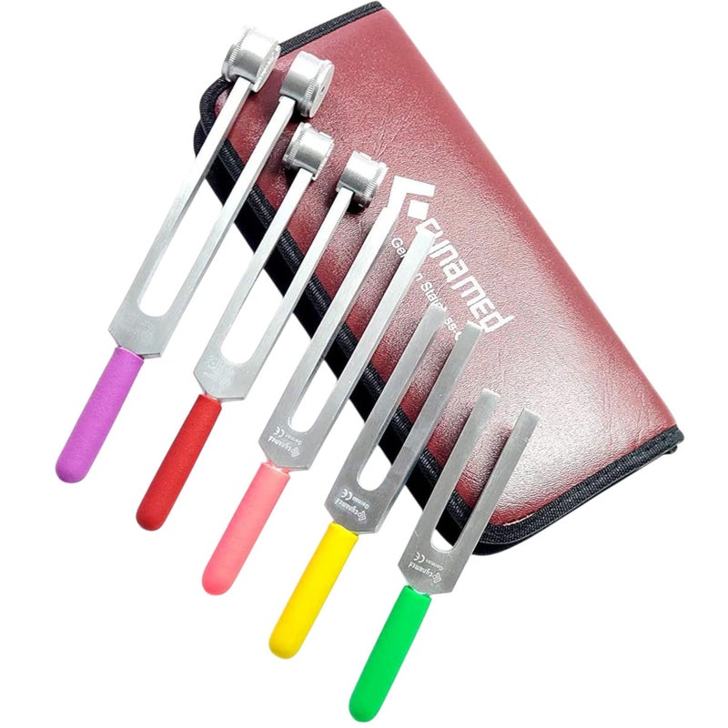 CYNAMED New- Medical Grade Aluminum Alloy Neurological Tuning Fork Set (128Hzâ€“2048Hz) â€“Color Coded Handle- Non-Magnetic Sensory Activator for Therapy, Healing & Diagnostic Use â€“ 5-Piece Set - Image 1