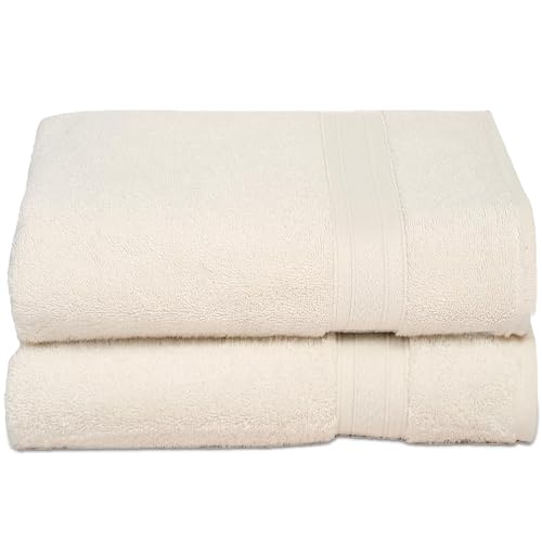Ambra Linens 500 GSM Highly Absorbent Towels Set, 100% Cotton, Soft and Plush, All Seasons Use, Large, Everyday Use, Durable (2 Pieces of Bath Towel, Cream) - Image 1