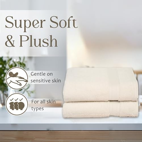 Ambra Linens 500 GSM Highly Absorbent Towels Set, 100% Cotton, Soft and Plush, All Seasons Use, Large, Everyday Use, Durable (2 Pieces of Bath Towel, Cream) - Image 3