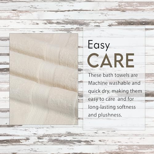 Ambra Linens 500 GSM Highly Absorbent Towels Set, 100% Cotton, Soft and Plush, All Seasons Use, Large, Everyday Use, Durable (2 Pieces of Bath Towel, Cream) - Image 5