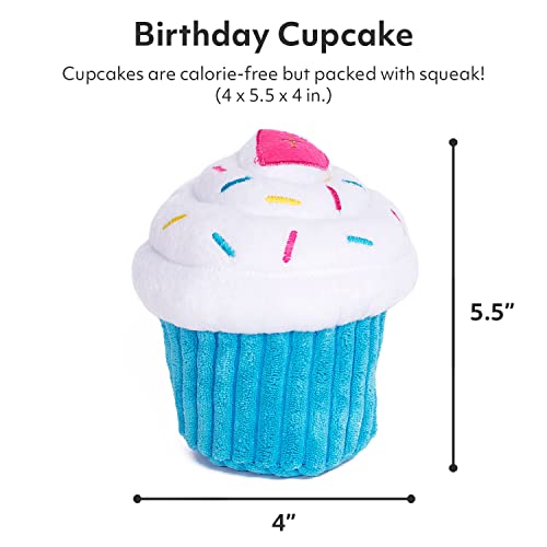 ZippyPaws Birthday Cupcake- Dog Squeaky Toys to Keep Them Busy, Funny Food Plush for Small, Medium, & Large Dogs, Cute Stuffed Puppy Toy, Pet Products, Gift for Dogs of All Breeds, Soft & Cuddly- Blue - Image 2