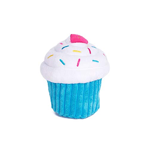 ZippyPaws Birthday Cupcake- Dog Squeaky Toys to Keep Them Busy, Funny Food Plush for Small, Medium, & Large Dogs, Cute Stuffed Puppy Toy, Pet Products, Gift for Dogs of All Breeds, Soft & Cuddly- Blue - Image 1
