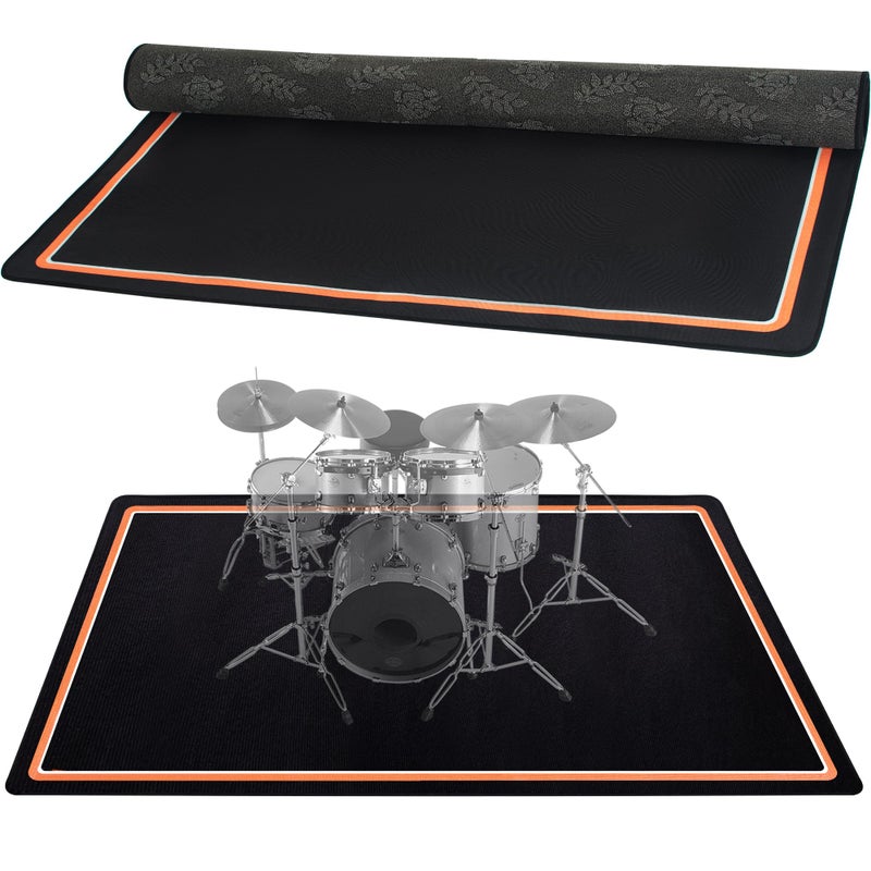TORIBIO Drum Rug, 4 Ft x 5 Ft Drum Mat Drum Carpet Music Rug with Non-Slip Bottom, Soundproof Electrical Drum Pads for Drummers, Orange and White Border - Image 1