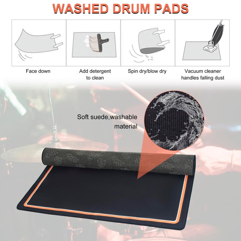 TORIBIO Drum Rug, 4 Ft x 5 Ft Drum Mat Drum Carpet Music Rug with Non-Slip Bottom, Soundproof Electrical Drum Pads for Drummers, Orange and White Border - Image 2