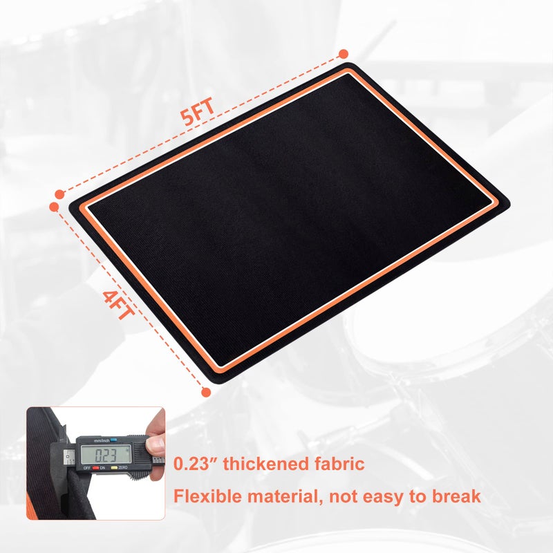 TORIBIO Drum Rug, 4 Ft x 5 Ft Drum Mat Drum Carpet Music Rug with Non-Slip Bottom, Soundproof Electrical Drum Pads for Drummers, Orange and White Border - Image 5