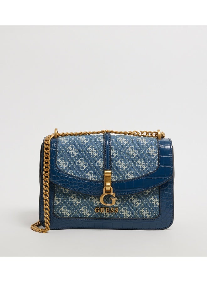 GUESS G James Convertible Crossbody Bag – Denim Blue with Croc-Effect Faux Leather - Image 1