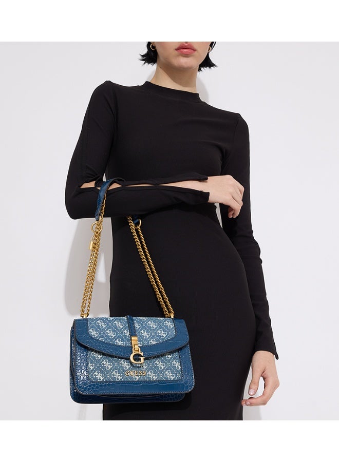 GUESS G James Convertible Crossbody Bag – Denim Blue with Croc-Effect Faux Leather - Image 5