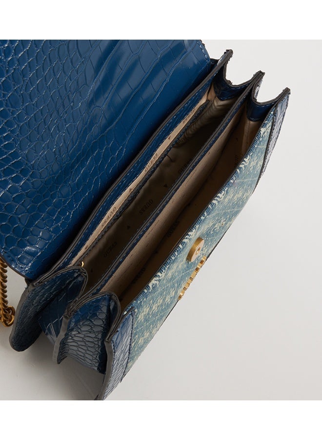 GUESS G James Convertible Crossbody Bag – Denim Blue with Croc-Effect Faux Leather - Image 3