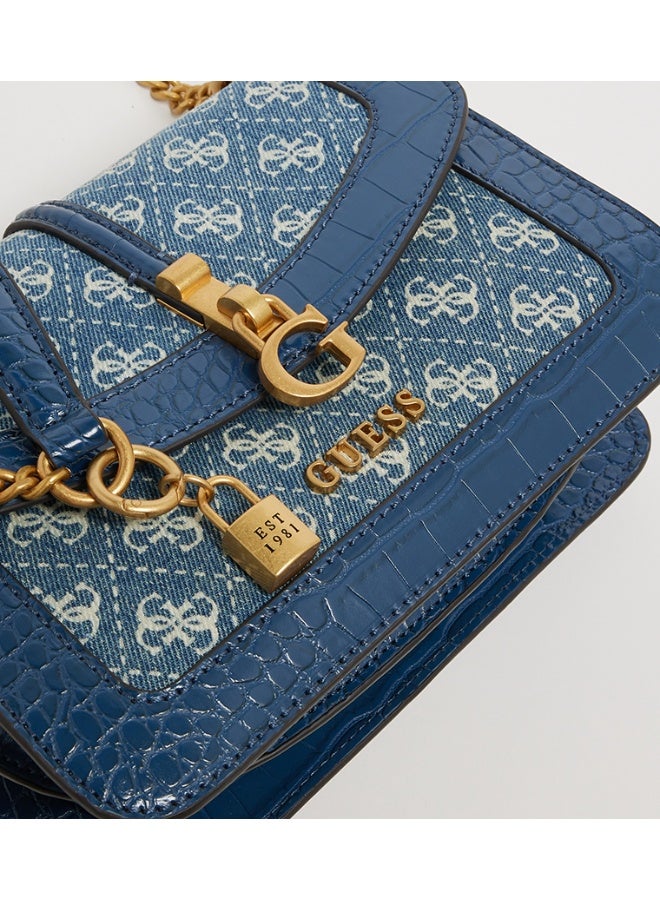 GUESS G James Convertible Crossbody Bag – Denim Blue with Croc-Effect Faux Leather - Image 4