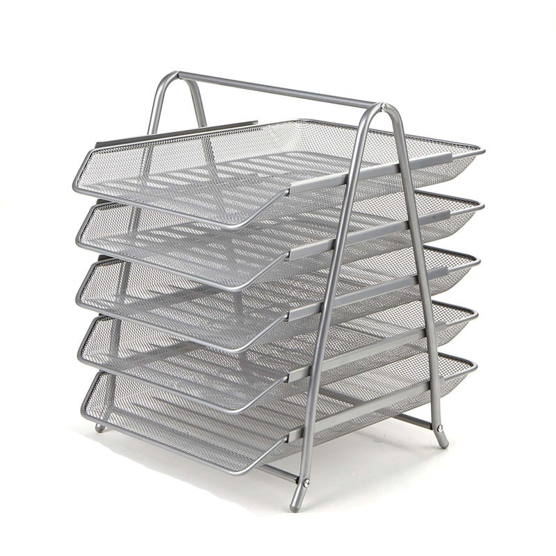 Mind Reader 5Tier Paper Tray Desktop Organizer File Storage Office Metal Mesh 1175L x 14W x 15 Silver