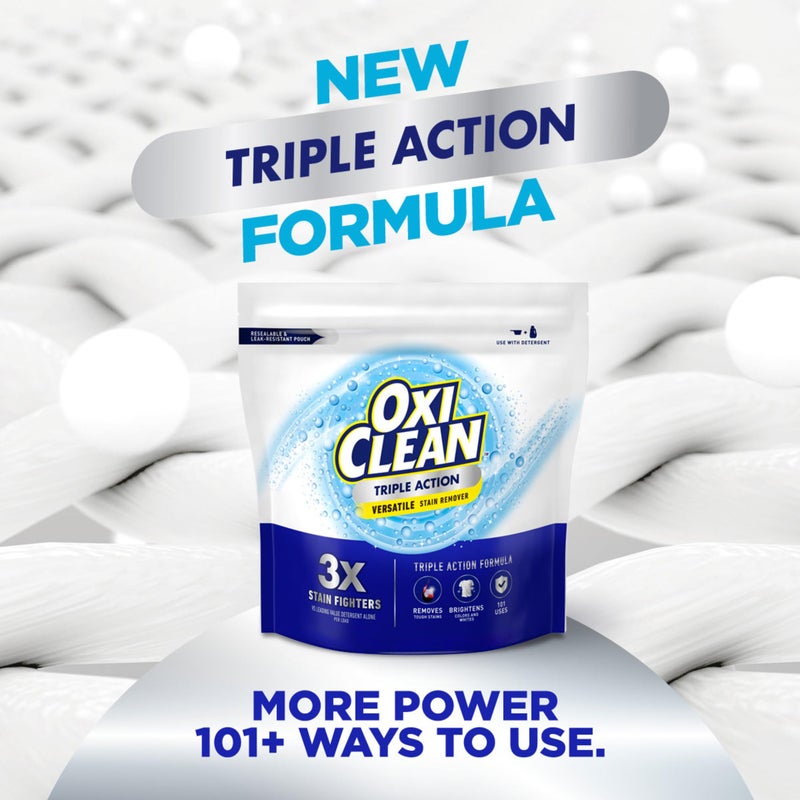 OxiClean Triple Action Versatile Stain Remover Powder, Use with Detergent, Removes Tough Stains like Grease, Blood and Grass, Brightens Colors and Whites, Chlorine Free, 4 lbs - Image 2