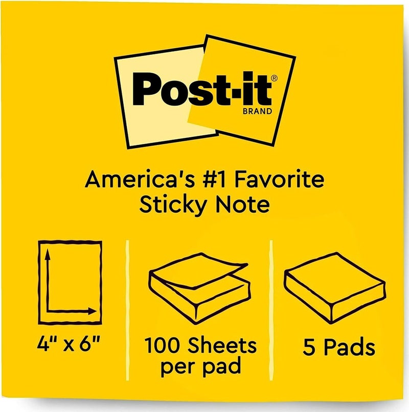 Post It Pop-up Notes 4x6 in, 5 Pads, America's’s #1 Favorite Sticky Notes, Canary Yellow, Clean Removal, Recyclable (660-5PK) - Image 2