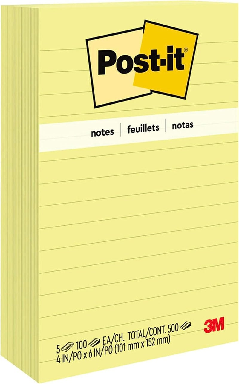 Post It Pop-up Notes 4x6 in, 5 Pads, America's’s #1 Favorite Sticky Notes, Canary Yellow, Clean Removal, Recyclable (660-5PK) - Image 1
