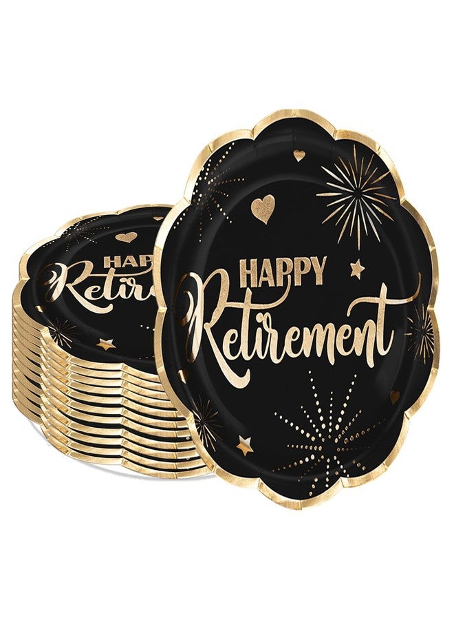 LeZakaa 25Pcs Retire Paper Plates - Happy Retirement Lettering in Black Design Gold Foil Retro Disposable Party Plates Decorative Tableware Supplies for Retirement, Farewell Party - 9 Inch - Image 1