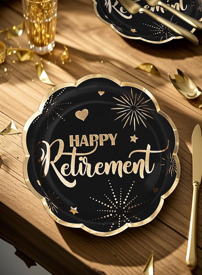 LeZakaa 25Pcs Retire Paper Plates - Happy Retirement Lettering in Black Design Gold Foil Retro Disposable Party Plates Decorative Tableware Supplies for Retirement, Farewell Party - 9 Inch - Image 5