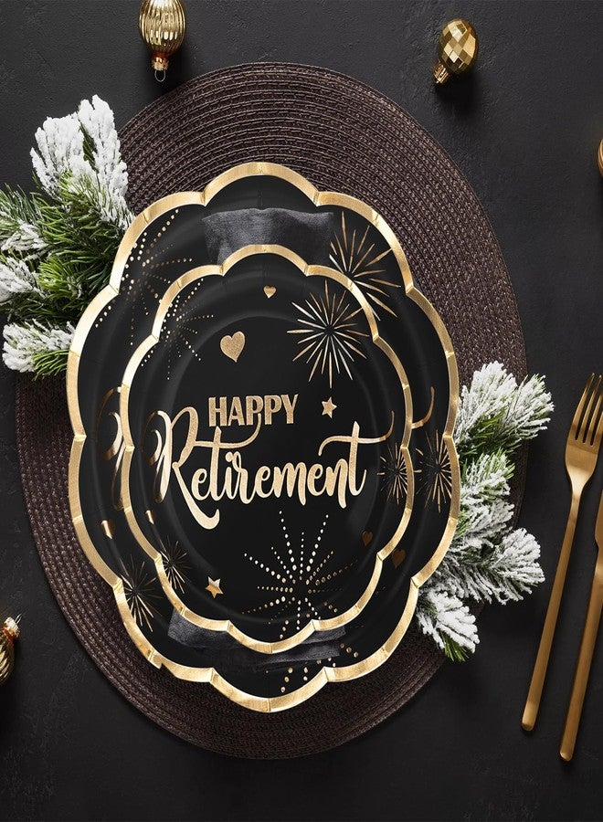 LeZakaa 25Pcs Retire Paper Plates - Happy Retirement Lettering in Black Design Gold Foil Retro Disposable Party Plates Decorative Tableware Supplies for Retirement, Farewell Party - 9 Inch - Image 4