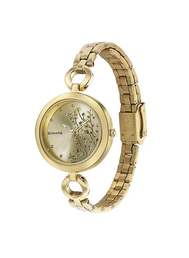 Sonata Round Shape Stainless Steel Analog Wrist Watch 8147YM03 25mm Golden