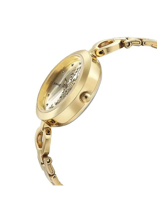 Sonata Round Shape Stainless Steel Analog Wrist Watch 8147YM03 25mm Golden