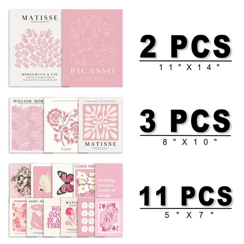 ANERZA 16 PCS Pink Wall Art Decor, Matisse Gallery Wall Prints for Bedroom, Light Pink Posters for Room Aesthetic, Collage Kit Pictures for Living Room, Teen Girls Dorm Home Artwork - Image 2