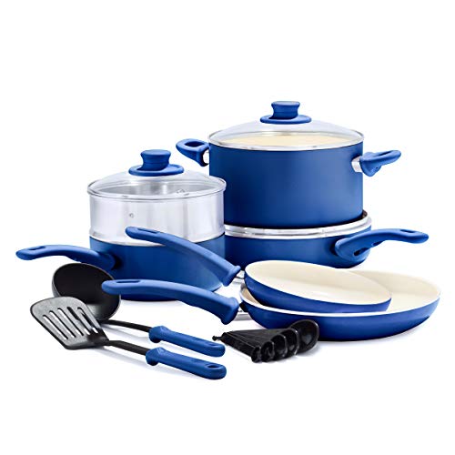 GreenLife Soft Grip Healthy Ceramic Nonstick 12 Piece Cookware Pots and Pans Set, PFAS-Free, Dishwasher Safe, Blue - Image 1