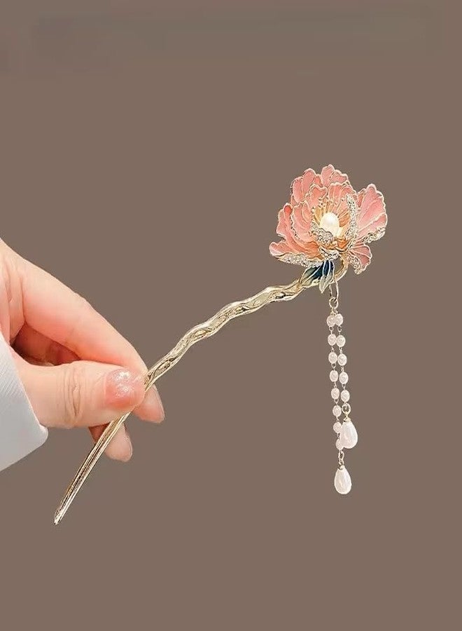 دبابيس شعر مزينة بالزهور الصينية، دبابيس شعر معدنية عتيقة بشرابة، عيدان شعر تقليدية للنساء، قطعة واحدة - Image 5