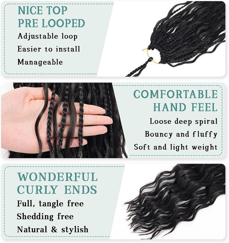 Liyate Goddess Box Braids Crochet Hair for Women 24 Inch 7 Packs Black Bohemian Crochet Braids with Curly Ends Boho Box Braid Crochet Braiding Hair Extensions, 1B - Image 4