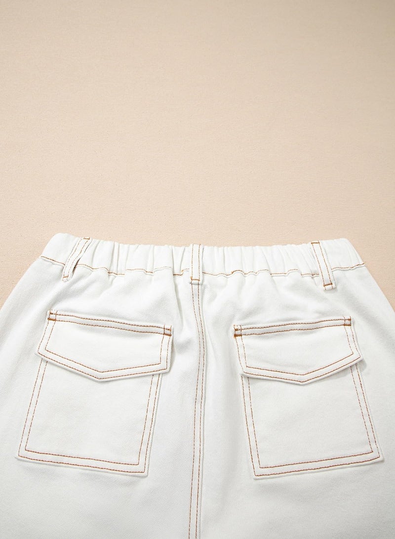 Sidefeel Women's Wide Leg Jeans High Waisted Elastic Stretchy Straight Leg Baggy Jeans Drawstring Trendy Loose Denim Pants Cream White Size 10 - Image 4