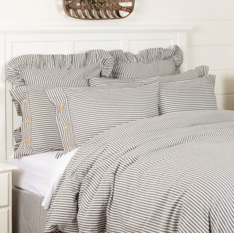 Piper Classics Farmhouse Ticking Gray Stripe King Duvet Cover 92 L x 108 W Gray  Off White Comforter Cover Soft Comfortable Farmhouse Bedding 