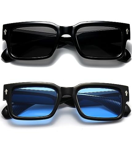 EYLRIM Square Frame Sunglasses for Women Men Trendy Chunky Rectangle Sun Glasses Black Shades UV400 Protection(2 Pack (Black/Grey+Black/Blue)) - Image 2