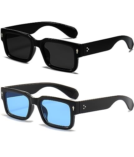 EYLRIM Square Frame Sunglasses for Women Men Trendy Chunky Rectangle Sun Glasses Black Shades UV400 Protection(2 Pack (Black/Grey+Black/Blue)) - Image 1