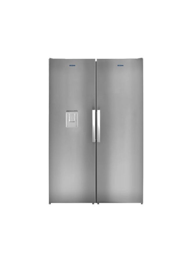 OCEAN Double Side Door Refrigerator, 402 Liters, No Frost, Digital Control, 7 Freezer Drawers, Silver, OCM402TNFXA + CVK397NFXA - Image 1
