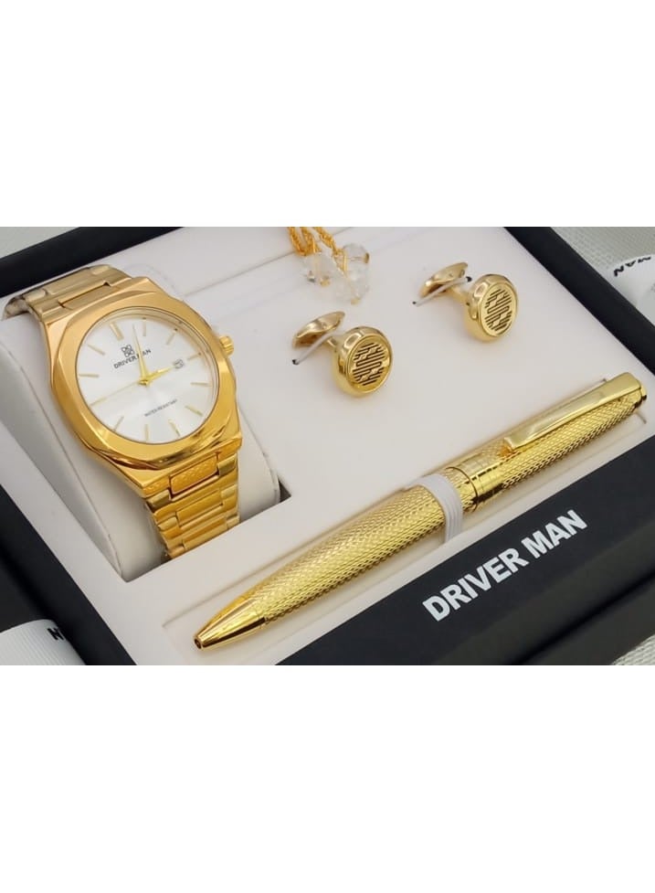 DRIVERMAN Driver Man men's watch set with a luxury box. Consisting of a watch, pen, cufflinks, and rosary.