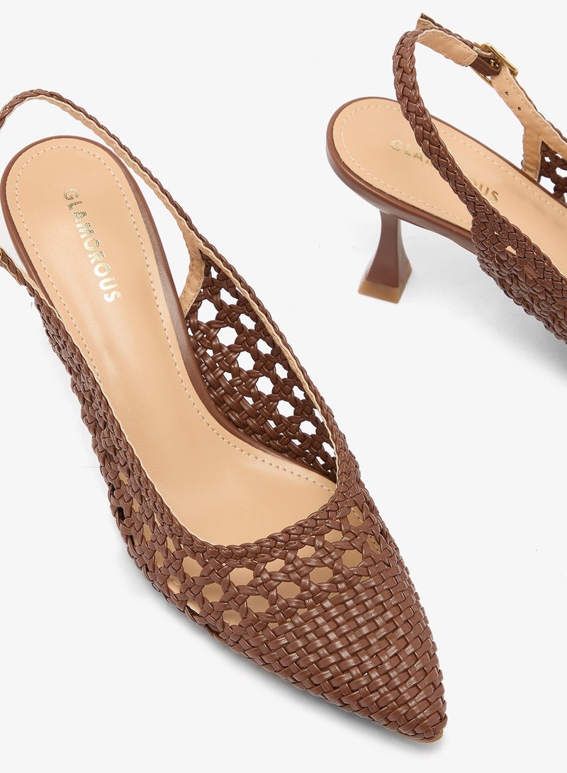 GLAMOROUS Slingback Woven Heeled Pumps - Image 5