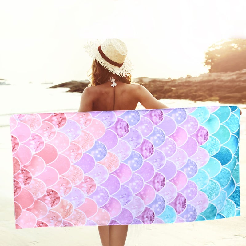 LIVILAN Little Mermaid Beach Towel, 30" x 60" Soft Microfiber, Quick Dry, Absorbent, Sand Free, Lightweight for Kids, Girls, Women, Ideal for Pool, Travel, Bath, Perfect Mermaid Gifts - Image 2