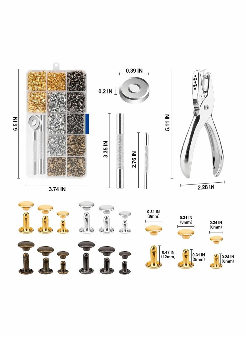 Y&D - 480 Sets Rivets for Leather, Leather Rivet Kit, 4 Colors 3 Sizes and Snaps Crafts, Clothes, Shoes, Boots, Bags, Decoration (Gold, Silver, Bronze Gunmetal) - Image 1