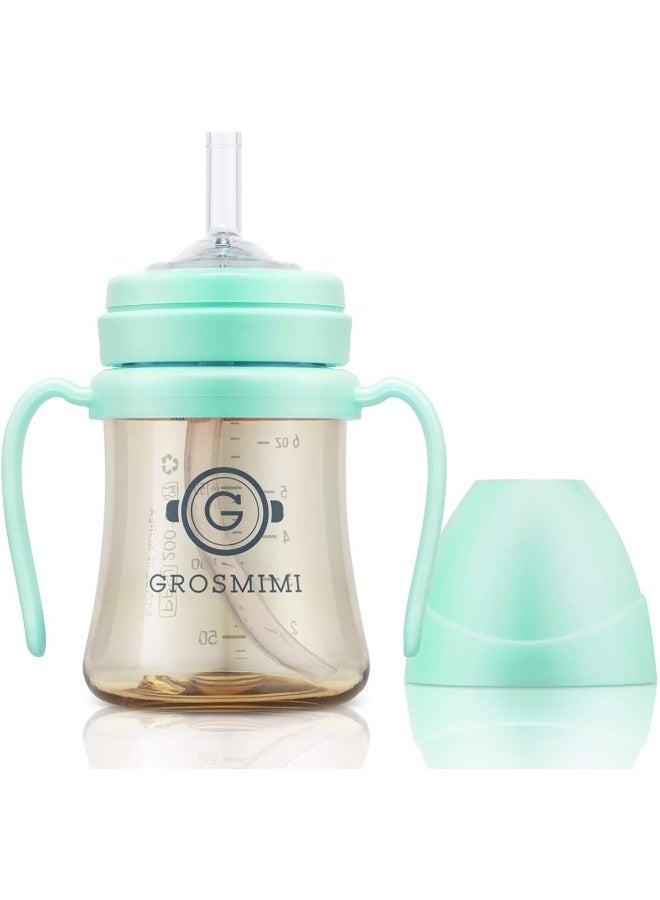 GROSMIMI Spill Proof no Spill Magic Sippy Cup with Straw with Handle for Baby and Toddlers, Customizable, PPSU, BPA Free 6 oz (Aqua Green) - Image 1