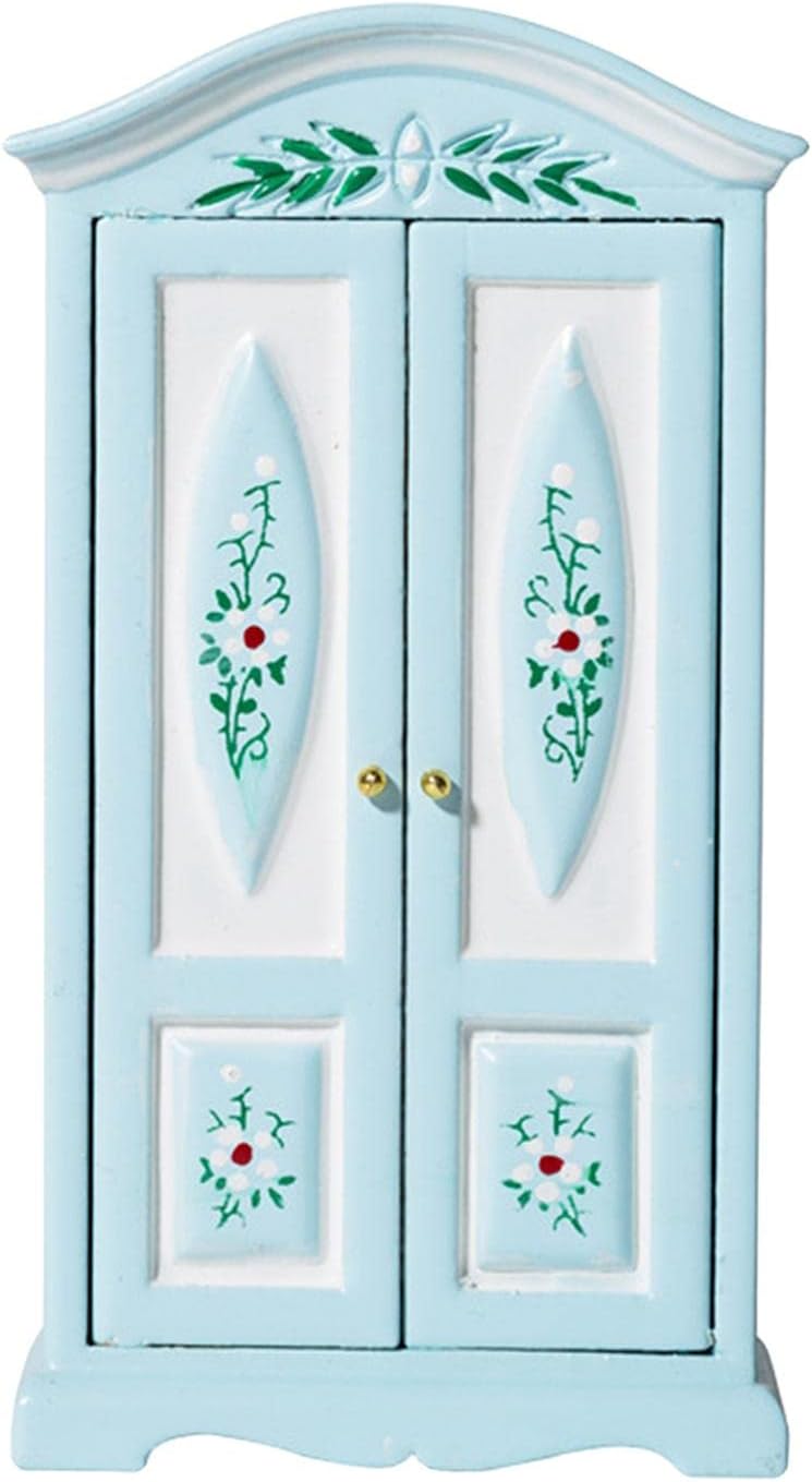 klarakoSimulation 2 Doors Wardrobe 1/12 Dolls House Furniture Living Room Accessory Doll House Closet Wardrobe Model Mini Dollhouse Ornaments Decoration - Image 4