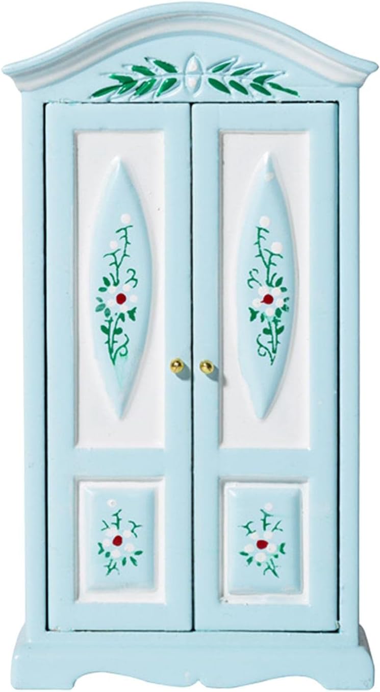 klarakoSimulation 2 Doors Wardrobe 1/12 Dolls House Furniture Living Room Accessory Doll House Closet Wardrobe Model Mini Dollhouse Ornaments Decoration - Image 3