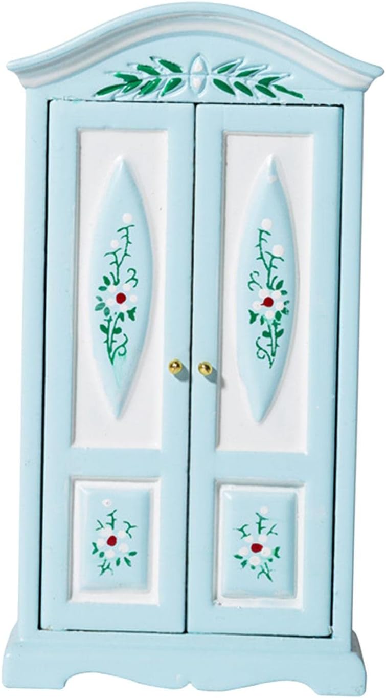 klarakoSimulation 2 Doors Wardrobe 1/12 Dolls House Furniture Living Room Accessory Doll House Closet Wardrobe Model Mini Dollhouse Ornaments Decoration - Image 5