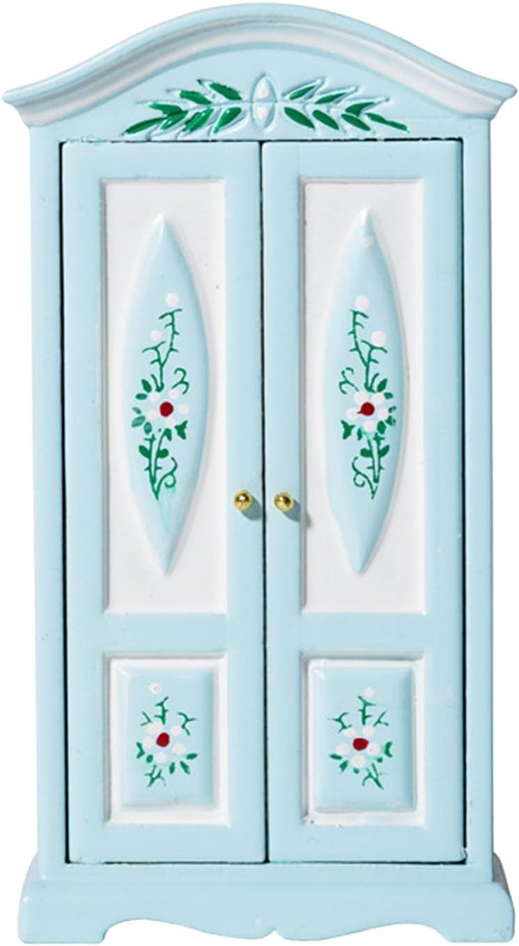 klarakoSimulation 2 Doors Wardrobe 1/12 Dolls House Furniture Living Room Accessory Doll House Closet Wardrobe Model Mini Dollhouse Ornaments Decoration - Image 2