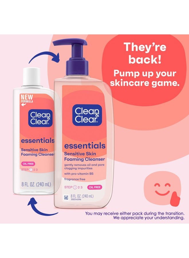 Clean & Clear منظف وجه رغوي أساسي، غسول وجه يومي خالي من الزيت مع الجلسرين لإزالة الأوساخ والزيوت والمكياج المسببة لظهور حب الشباب دون جفاف مفرط، 8 أونصات سائلة (قد يختلف التعبئة) - Image 2