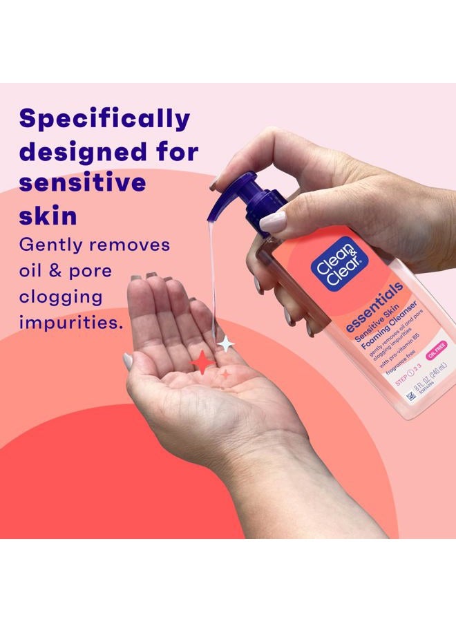 Clean & Clear منظف وجه رغوي أساسي، غسول وجه يومي خالي من الزيت مع الجلسرين لإزالة الأوساخ والزيوت والمكياج المسببة لظهور حب الشباب دون جفاف مفرط، 8 أونصات سائلة (قد يختلف التعبئة) - Image 3