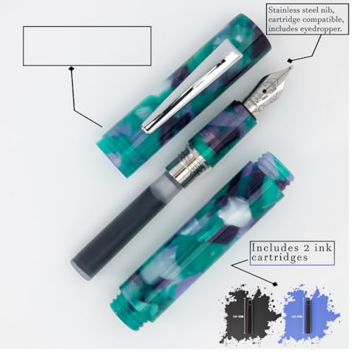 Monteverde MVP Fountain Pen Green Abstracts - Extra Fine Nib - Compact & Versatile Mini Pocket Pen - JoWo German-Made Nib - Cartridge & Eyedropper Fill - Image 4