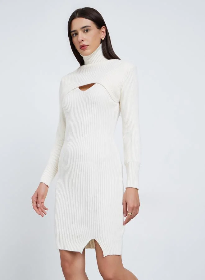 Styli Styli Off White Sweater Knit Knee Length Dress