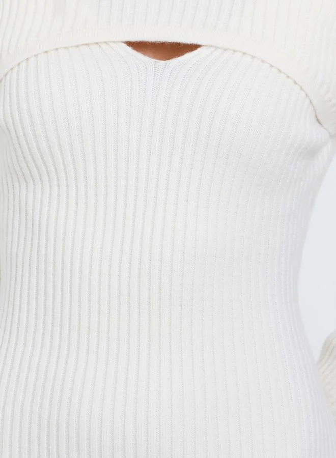 Styli Styli Off White Sweater Knit Knee Length Dress