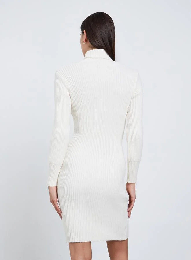 Styli Styli Off White Sweater Knit Knee Length Dress