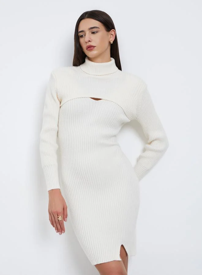 Styli Styli Off White Sweater Knit Knee Length Dress