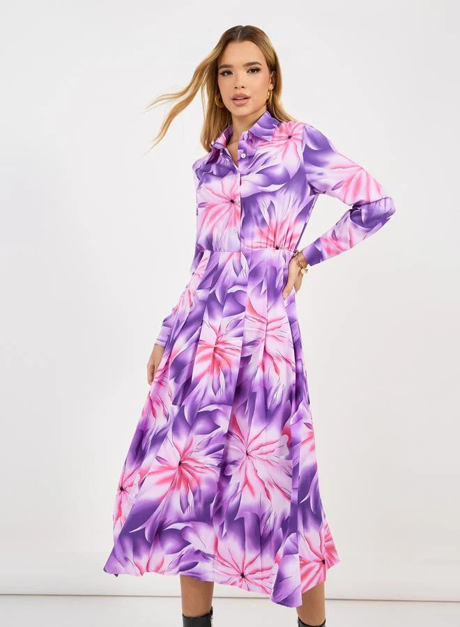 Styli Floral Print Midi Dress